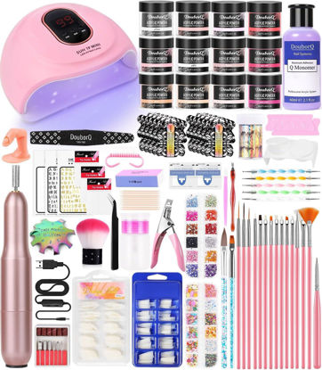 Picture of Acrylic Nail Art Kit-Nail Art Manicure Set Acrylic Powder Brush Glitter File French Tips U V Lamp Nail Art Decoration Tools Nail Drill kit for beginners with everything at home
