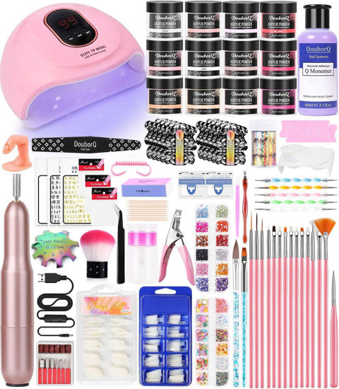 Picture of Acrylic Nail Art Kit-Nail Art Manicure Set Acrylic Powder Brush Glitter File French Tips U V Lamp Nail Art Decoration Tools Nail Drill kit for beginners with everything at home
