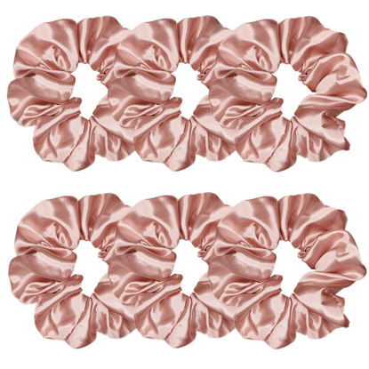 Picture of 6 Pcs Satin Silk Hair Scrunchies Soft Hair Ties Fashion Hair Bands Hair Bow Ropes Hair Elastic Bracelet Ponytail Holders Hair Accessories for Women and Girls (4.5 Inch, Rose Gold)