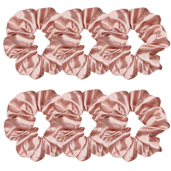 Picture of 6 Pcs Satin Silk Hair Scrunchies Soft Hair Ties Fashion Hair Bands Hair Bow Ropes Hair Elastic Bracelet Ponytail Holders Hair Accessories for Women and Girls (4.5 Inch, Rose Gold)