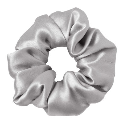Picture of LILYSILK Silk Hair Scrunchies for Frizz&Breakage Prevention, 100% Mulberry Silk Hair Ties No Damage, Elastic Silk ponytail Holders, 1Pc, Silvergray