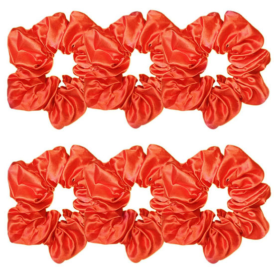 Picture of 6 Pcs Satin Silk Hair Scrunchies Soft Hair Ties Fashion Hair Bands Hair Bow Ropes Hair Elastic Bracelet Ponytail Holders Hair Accessories for Women and Girls (4.5 Inch, Orange)
