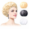 Picture of 3 Packs Shower Caps for Women Reusable Waterproof Double Layer Extra Large Adjustable Bath Cap Leakproof for All Hair Lengths/Styles