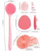 Picture of Manmihealth Silicone Back Scrubber & Soft Bath Glove Set 4 PCS(Thick Bristles), Super-Exfoliating Body Scrubber & Super-Lathering Shower Brush Combination, with 2 Free Hooks (Pink)