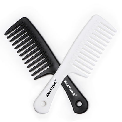Picture of BEAYUNG 2PCS Large Wide Tooth Comb, Shower Combs, Hair comb for wet curly hair, Durable Hair Brush for Best Styling and Professional Hair Care(1Black,1White)