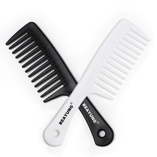 Picture of BEAYUNG 2PCS Large Wide Tooth Comb, Shower Combs, Hair comb for wet curly hair, Durable Hair Brush for Best Styling and Professional Hair Care(1Black,1White)