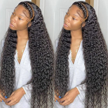Picture of bangjazz 180% Density HD Lace Front Wigs Human Hair Deep Wave Wig 13x4 Lace Frontal Wigs Human Hair 24 Inch Curly Wigs for Black Women Pre Plucked with Baby Hair Natural Hairline Natural Color