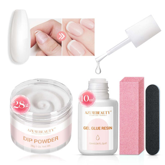 Picture of AZUREBEAUTY Nail Repair Kit Transparent Crystal for Broken Cracked Split Weak Nails, Ideal Solution Emergency Easy Quick Fix Dip Powder 28 g 1 Oz Quick-Drying Repair Glue 10 ml Nail File Nail Buffer