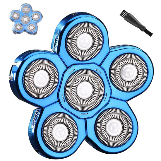 Picture of FOXSONIC Blue 6 Blades Electric Shaver Replacement Heads 6 Blades Head Shaver Replacement Blades Bald Shaver with Blade Cover Electric Razor Shaver Head