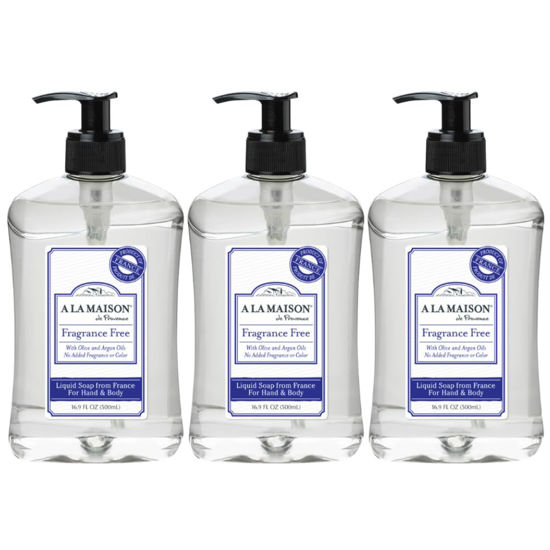 Picture of A LA MAISON French Liquid Hand Soap, Hypoallergenic Unscented - Natural Hand Wash Made with Essential Oils - Biodegradable, Plant-Based, Vegan, Cruelty-Free, Alcohol & Paraben Free (16.9 oz, 3 Pack)