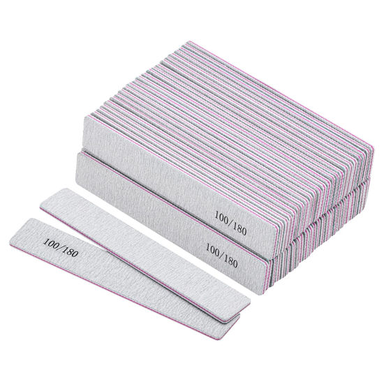 Picture of 50 Pcs Nail Files for Acrylic Nails 100/180 Grit Double Sides Emery Boards Fingernail Files, Professional Nail Buffering Files