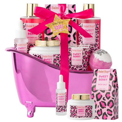 Picture of Valentines Day Gifts for Her Home Bath Spa Gift Basket for Women Sweet Berry Bath Sets for Teens Gift Aromatherapy Home Spa Kit with Body Oil & More women's spa gift sets Best Gifts Mothers day