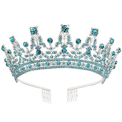 Picture of COCIDE Tiara and Crown for Women Birthday Headband for Girl Crystal Queen Crown Hair Accessories for Bride Party Bridesmaids Bridal Prom Halloween Costume Cosplay Christmas Gift (7 Blue)