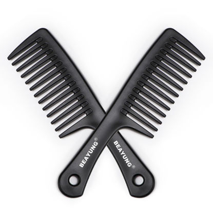 Picture of BEAYUNG 2PCS Large Wide Tooth Comb, Shower Combs, Hair comb for wet curly hair, Durable Hair Brush for Best Styling and Professional Hair Care(2Black)