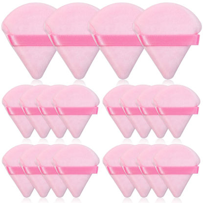 Picture of Thrilez 20pcs Triangle Powder Puff, Loose Powder Puffs Makeup Puff for Face Powder, Setting Powder Puff for Make Up, Face Puff Pads for Press Powder, Sponge Powder Applicator for Face and Eye (Pink)