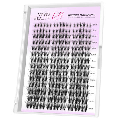 Picture of VEYESBEAUTY Lash Clusters Eyelash Extensions Thin & Invisible Band DIY Individual False Eyelashes Newbie's Five-Second Series Wispy Lash Tray for Self-application, Whisper Lashes 8-16mm Mixed Length