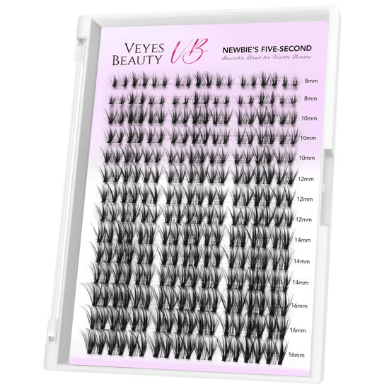 Picture of VEYESBEAUTY Lash Clusters Eyelash Extensions Thin & Invisible Band DIY Individual False Eyelashes Newbie's Five-Second Series Wispy Lash Tray for Self-application, Whisper Lashes 8-16mm Mixed Length