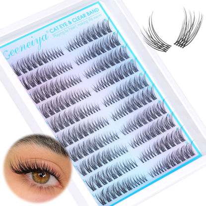 Picture of Clear Band Natural Lash Clusters Wispy Cat Eye Lash Extension C Curl Cluster Eyelash Extensions Invisible Cluster Lashes 180Pcs Individual Eyelashes by Geeneiya