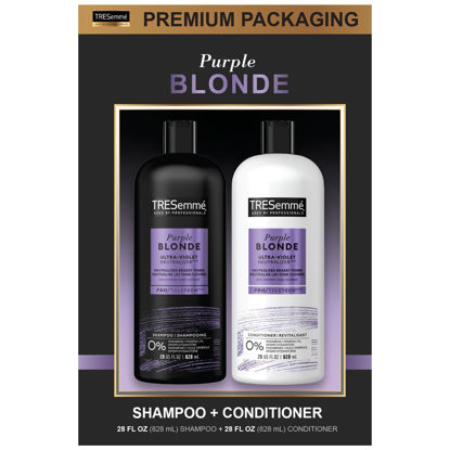Picture of TRESemmé Shampoo and Conditioner Set, Purple Blonde - Neutralizes Brassy Undertones, Brightens Dull Blondes, Silver Hair, 28 Oz Ea