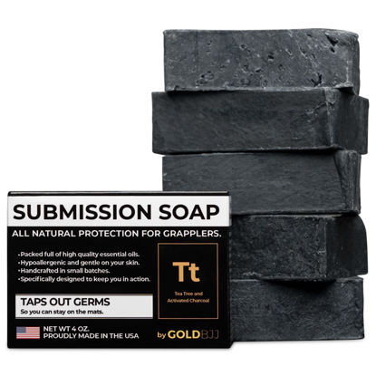 Picture of Premium Tea Tree Oil Soap - USA Made Bar Soap for BJJ, Jiu Jitsu, Wrestling, and Grappling (5-Pack of 4 Ounce Soap Bars, Activated Charcoal)