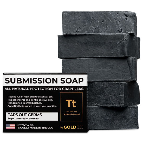 Picture of Premium Tea Tree Oil Soap - USA Made Bar Soap for BJJ, Jiu Jitsu, Wrestling, and Grappling (5-Pack of 4 Ounce Soap Bars, Activated Charcoal)