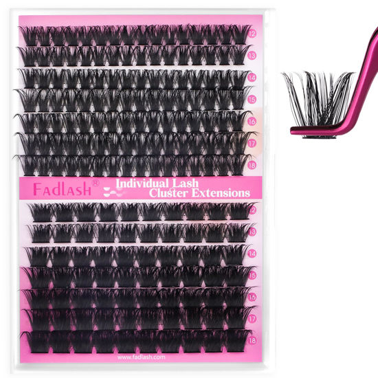 Picture of FADLASH Cluster Lashes D Curl Wispy Individual Lashes DIY Eyelash Extension Natural Look Reusable Fluffy Cluster Eyelash Extensions Self Application at Home (100D+200D-0.07D-12-18MIX)