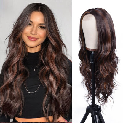 Picture of Aida ble Long Dark Brown Mixed Blonde Highlight Wavy Wig Ombre Brown Wig for Women 26inch Blonde Wavy Wig Natural Curly Synthetic Heat Resistant Wigs for Girls Cosplay Daily Party Use