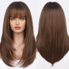 Picture of HAIRCUBE Dark Brown Synthetic Women's Wig Layered Wigs with Bangs Middle length Straight and Heat Resistant