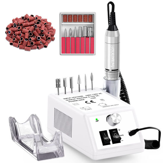 Picture of Jiasheng Electric Nail Drill, 30000rpm Professional Nail Drill Machine, Compact Electrical Nail File Kit for Acrylic Gel Nails Efile Drill for Manicure and Pedicure Salon Use White