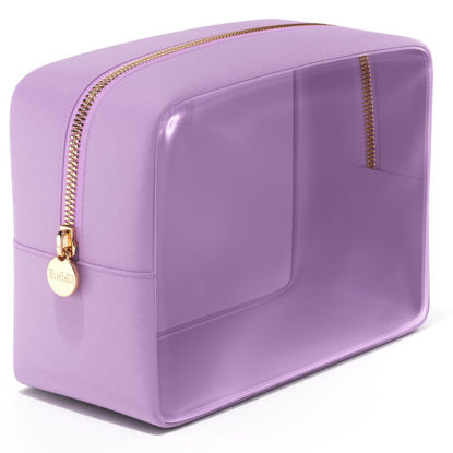 Picture of Embla Clear Cosmetic Bag Makeup Bag, Clear Zipper Pouch Cosmetics Bags Cute Womens Make Up Pouches, Clear Toiletry Travel Bag Tote, Preppy Purse Cosmetic Organizer Mini Small Large Makeup Bags, Grape