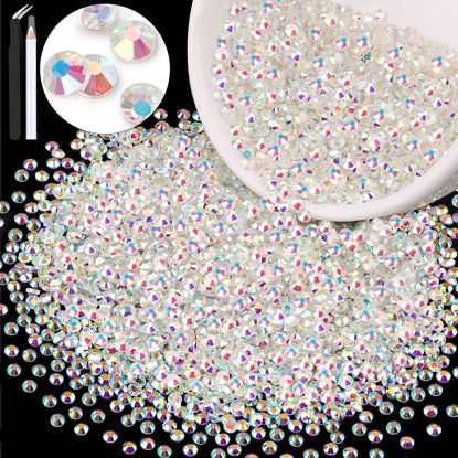 Picture of 3000PCS SS12/3mm Crystal Rhinestones (Transparent AB), Bedazzling Flatback Glass Rhinestones for Crafting DIY Nail Art Makeup Decoration, Gems Diomand Charms for Tumbler Shoes Clothing Mug