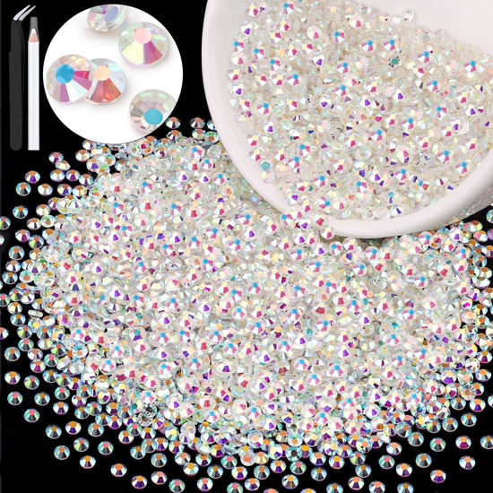 Picture of 3000PCS SS12/3mm Crystal Rhinestones (Transparent AB), Bedazzling Flatback Glass Rhinestones for Crafting DIY Nail Art Makeup Decoration, Gems Diomand Charms for Tumbler Shoes Clothing Mug