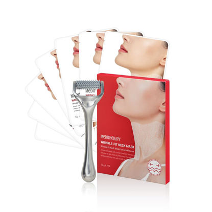 Picture of Wrinkle-fit Neck Mask 7EA + Boosting Roller - Neck Wrinkle Patches, Neck Firming and Tightening Korean Deep Collagen Mask - Neck-Targeted Mesh Sheet Mask and Face Roller for Lifting Sagging Skin