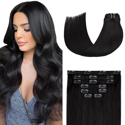 Picture of Aison Natural Black Clip in Hair Extensions Real Human Hair 70G 100% Remy Human Hair 20 Inch Clip in Extensions for Fashion Women 7pcs 16clips One Pack
