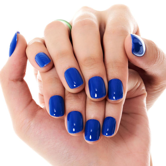 Picture of GLAMERMAID Press on Nails Extra Short Squoval, Royal Blue Jelly Gel Glue on Nails, 24Pcs Glossy Round Reusable UV Finish Fake Nails Acrylic False Nails Manicure Kits for Women