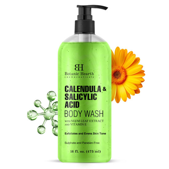 Picture of Botanic Hearth Calendula and Salicylic Acid Body Wash 16 fl oz | Prevents Acne & Back Acne, Removes Dead Skin, Exfoliating Body Wash Shower Gel for Women & Men | Sulfate & Paraben Free