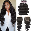 Picture of Unice Hair Brazilian Body Wave 3 Bundles with Free Part Lace Closure Unprocessed Virgin Human Hair Weave Extensions (20 22 24+18)