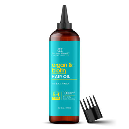Picture of Botanic Hearth Argan & Biotin Hair Oil (6.7 fl oz) | Strengthening and Nourishing Hair Treatment for Thicker, Fuller-Looking Hair | Paraben Free | Suitable for All Hair Types