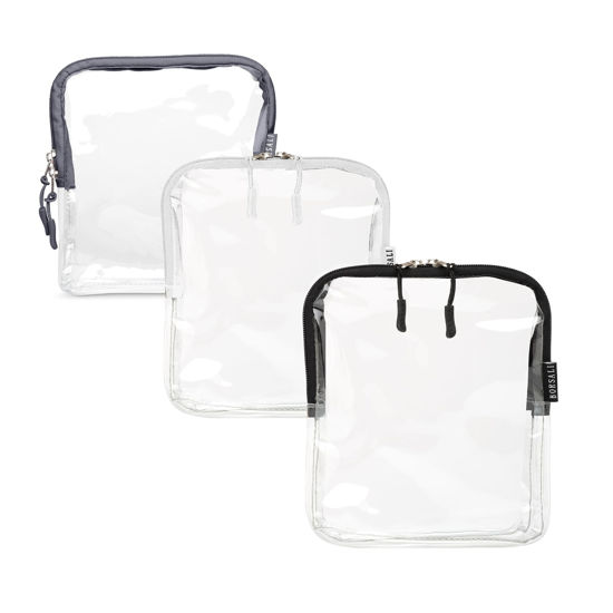 Picture of BORSALI TSA-Approved Quart-Sized Bag for Carry-on Travel - One (1) Quart Clear Toiletires, Cosmetic and 3-1-1 Liquids Toiletry Bag - Set of 3