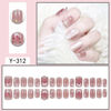 Picture of 24Pcs Christmas Gradient Press on Nails Short Square Pink Fake Nails for Silver White Glitter Elk Xmas Trees Snowflake False Nails Cute Full Cover Artificial Glue on Nails Stick on Nails for Women DIY