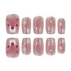 Picture of 24Pcs Christmas Gradient Press on Nails Short Square Pink Fake Nails for Silver White Glitter Elk Xmas Trees Snowflake False Nails Cute Full Cover Artificial Glue on Nails Stick on Nails for Women DIY