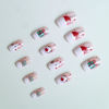 Picture of 24Pcs Christmas Snowman Press on Nails Short Square Fake Nails White French Tip for Nails Art Reindeer Christmas hat Gift False Nails Winter Full Cover Glue on Nails Artificial Nails for Women DIY