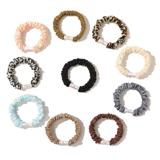 Picture of Scrunchies Silk Satin Hair Ties - Small Mini Thin Elestics Ponytail Holder Hair Bands Skinny Scrunchy For Thick Curl Hair No Crease Hair Ties Soft Accessories No Hurt Your Hair for Women and Girls