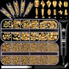 Picture of 3220Pcs Mineral Gold Glass Nail Rhinestones 120Pcs Multi Shapes Flatback Nail Gems + 3100Pcs 1.5-4mm Round Crystal with Rhinestones Glue Gel, Manicure Nail Charms Diamond Gemstone for Nail Art