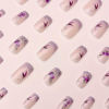 Picture of Press on Nails Medium Purple French Tip Fake Nails Glitter Square False Nails with Purple Flower Designs Glue on Nails Glossy Artificial Nails Acrylic Natural Stick on Nails for Women Girls 24Pcs