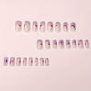 Picture of Press on Nails Medium Purple French Tip Fake Nails Glitter Square False Nails with Purple Flower Designs Glue on Nails Glossy Artificial Nails Acrylic Natural Stick on Nails for Women Girls 24Pcs