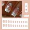 Picture of Square Press on Nails White French Tip Nails Press ons Medium Fake Nails with Silver Glitter Designs False Nails Ombre Glossy Artificial Nails Acrylic Glue on Nails for Women Girls 24Pcs