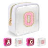 Picture of Personalized Initial Letter Clear Preppy Makeup Bag,Mini Nylon Chenille Letter Cosmetic Bag Cute Zipper Pouch Purse for Teen Girls,Portable TSA Approved Beach Travel Essentials Bag Gift for Women,O