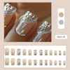 Picture of Press on Nails Medium Square Fake Nails Glitter French Acrylic False Nails with Designs Rhinestones Nails Press ons Full Cover Artificial Glue on Nails Natural Stick on Nails for Women 24Pcs