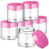 Picture of 6 Pack Clear Container with Lids Small Plastic Pot Jars Wide Mouth Round Leak Proof Plastic Container Jars with Lid for Travel Storage, Eye Shadow, Nails, Paint, Jewelry (2 oz, Pink)